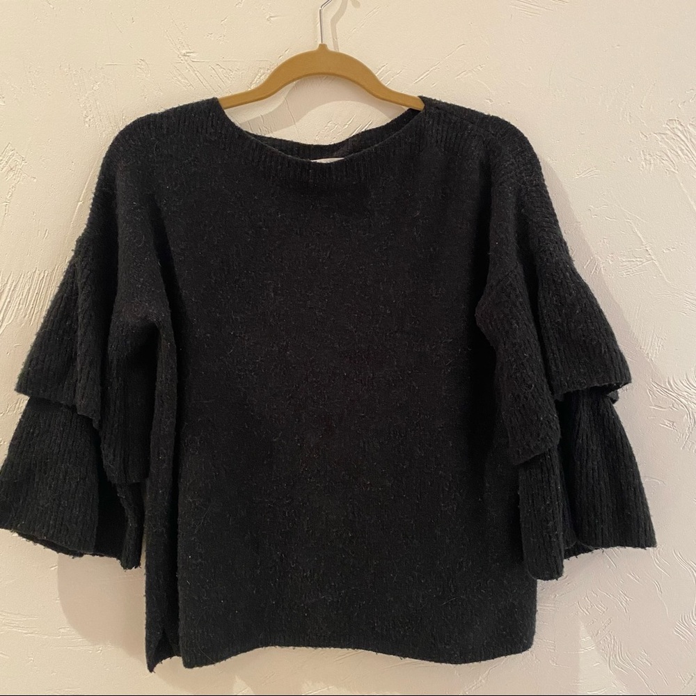 Madwell Knit Ruffle Sweater | Black | Size XS |